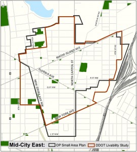 Map showing OP and DDOT study areas.
