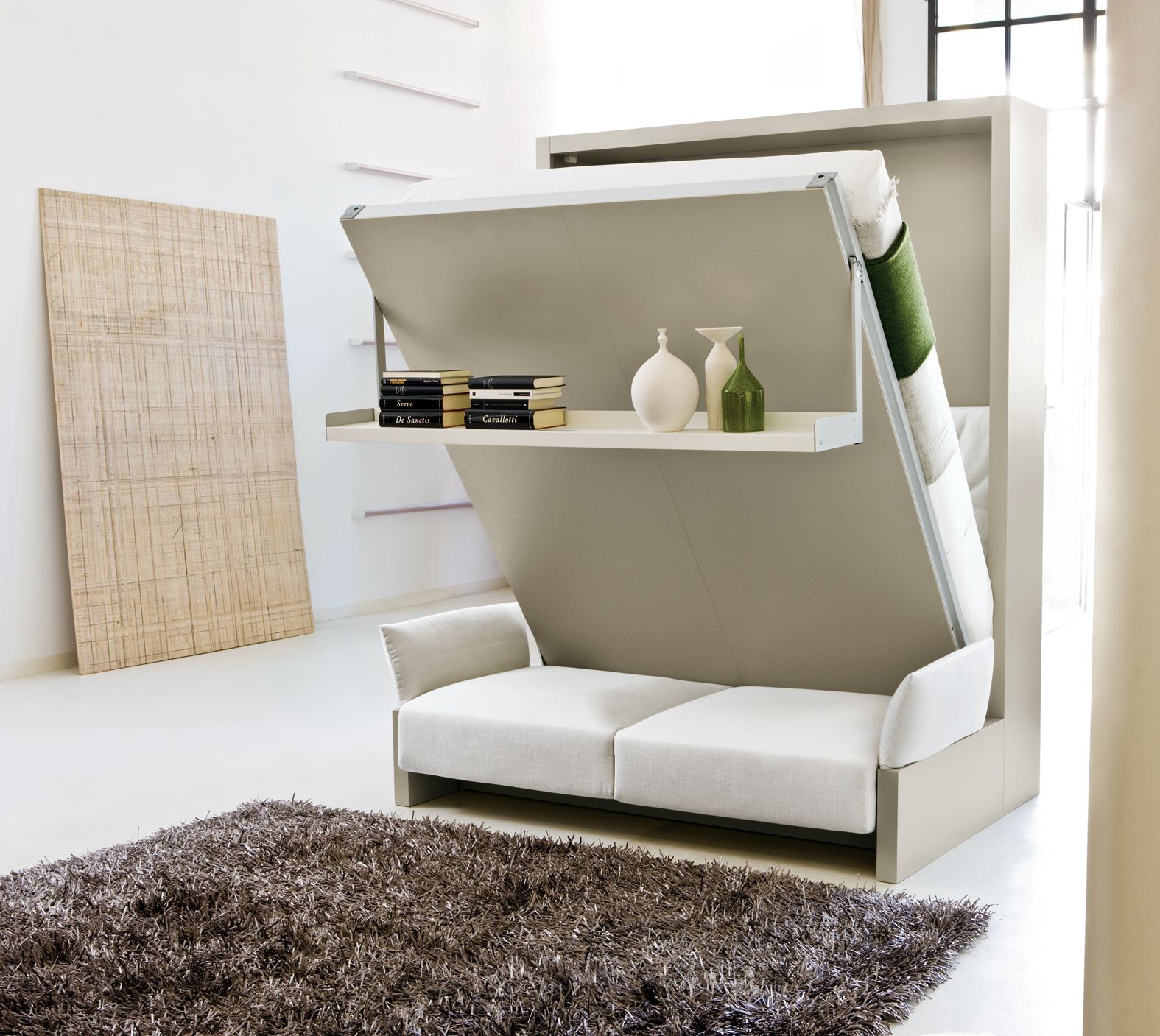 Appealing Design Of The White Floor Ideas With Grey Rugs Ideas With White Fabric Modern Murphy Bed Ideas